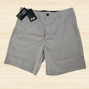 Puli Mens Gray Golf Shorts NWT Stretch Woven Lightweight Flat Front Fast Dry 32